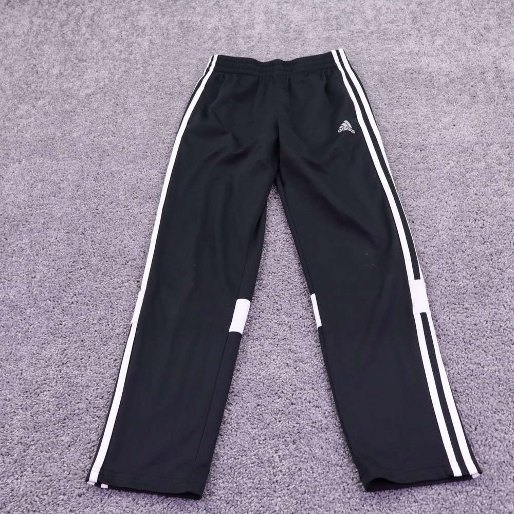 Adidas Track Pants Boys Large Black White 3 Stripe Athletic Soccer Joggers